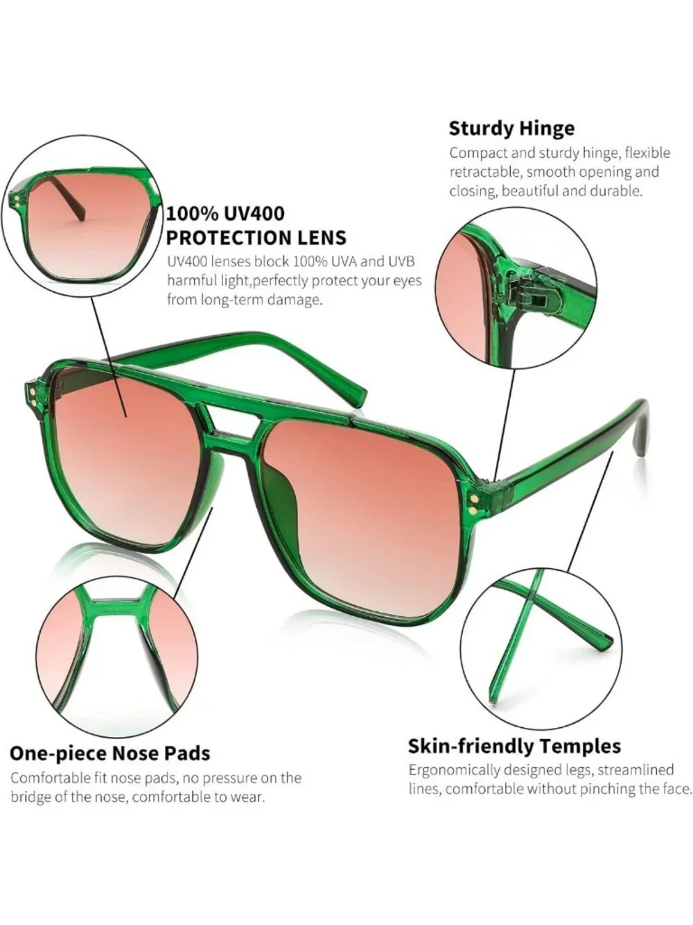 Retro Square Aviator Sunglasses for Women & Men - 70s Vintage Plastic Frame
